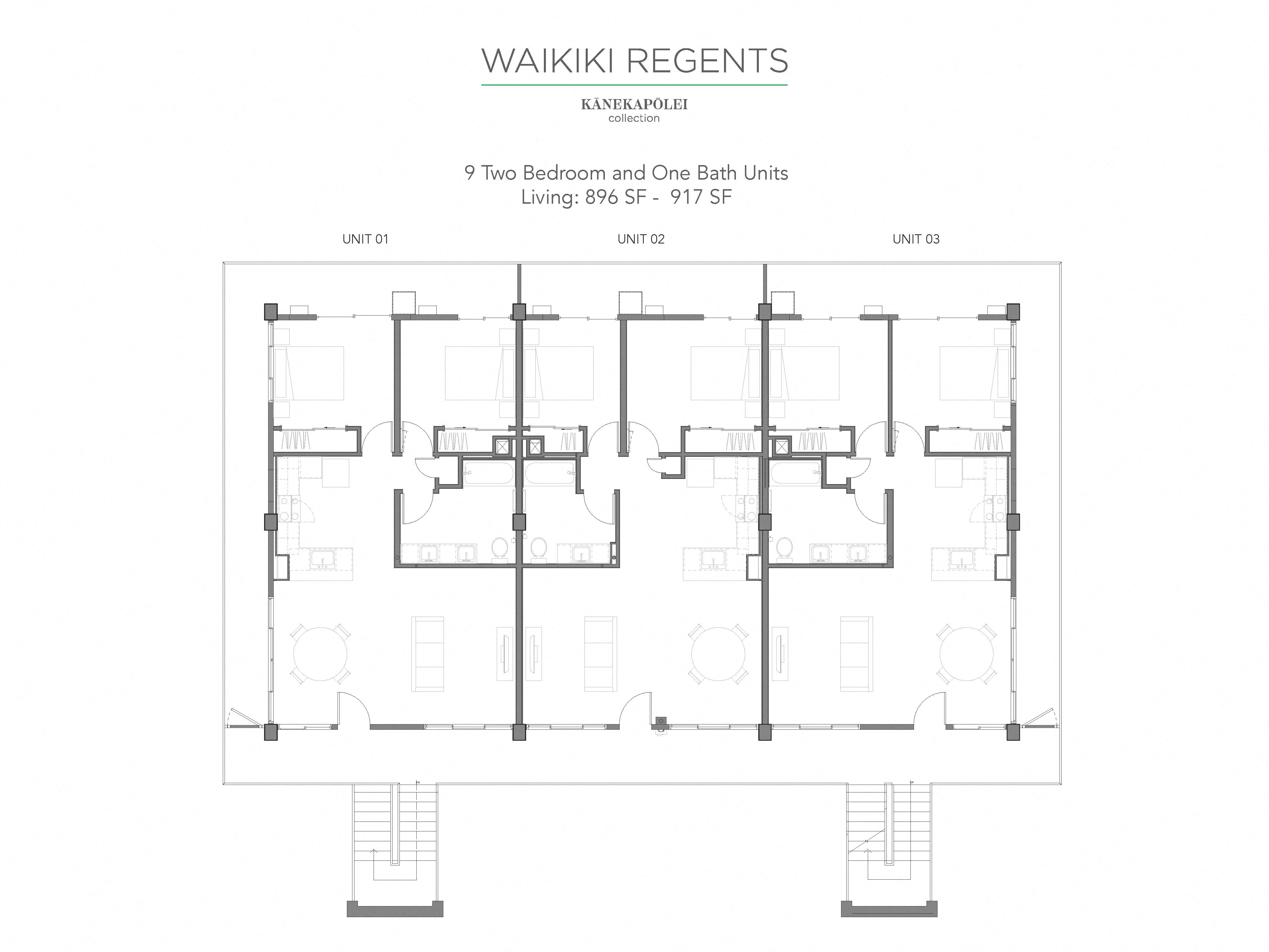 Floor plan for 2 beds, 1 bath, 896 sqft